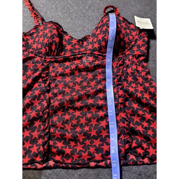 Vintage 90s Y2K Deadstock Black Red Star Bustier Top Panties Set Mesh Alt Goth L - Picture 11 of 11